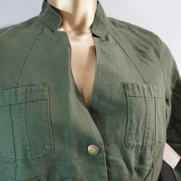 Coldwater creek green linen cargo jacket size 14 Nwts - Picture 3 of 5